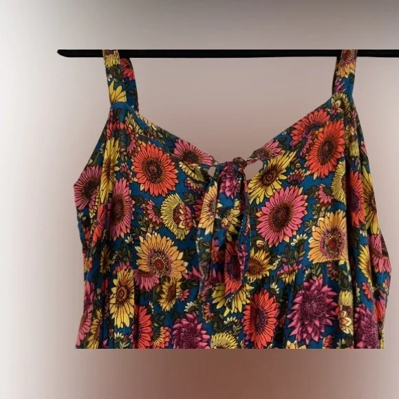 NATURAL LIFE Patti Tie Front Maxi with Sunflowers on Green Size L - Picture 2 of 12